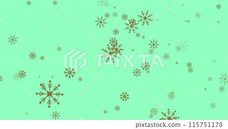 Image of christmas snow falling over green background 115751178