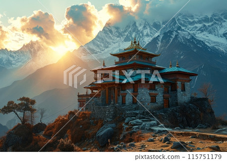 Nepalese monastery in the mountains 115751179