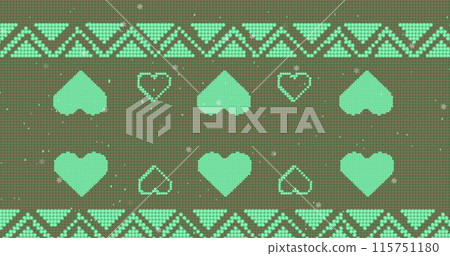 Image of christmas snow falling over pattern on green background 115751180