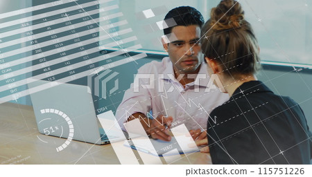 Image of statistics and data processing over business people 115751226