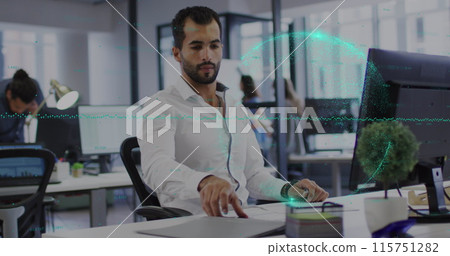 Image of data processing over businessman using smartphone Image of data processing over businessman using smartphone 115751282
