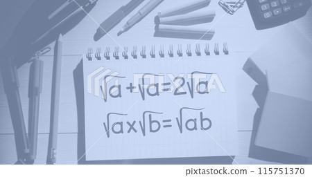 Image of data processing over mathematical equation and school items 115751370