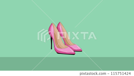 Image of pink high heels icon on green black background 115751424