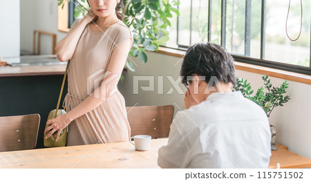 A woman who came to a cafe, eatery, or restaurant on a date A woman who came to a cafe, eatery, or restaurant on a date 115751502
