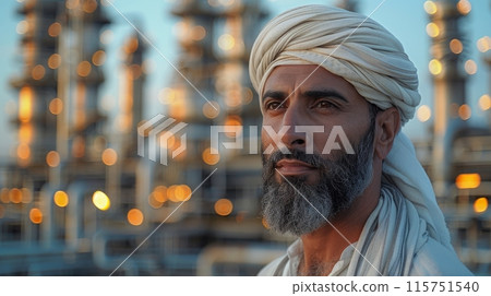 Arab sheikh pumps oil in the desert 115751540