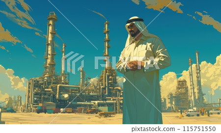 Arab sheikh pumps oil in the desert 115751550