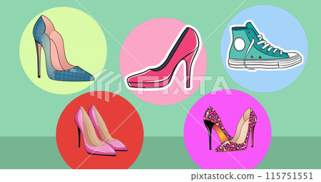 Image of different shoes icons on green black background 115751551