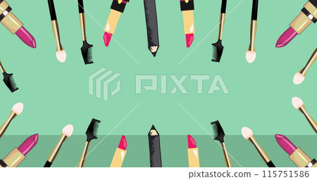 Image of different cosmetics and accesories icons on green black background 115751586