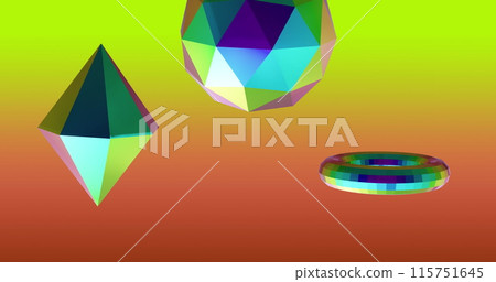 Image of 3d multicoloured shapes over neon background 115751645