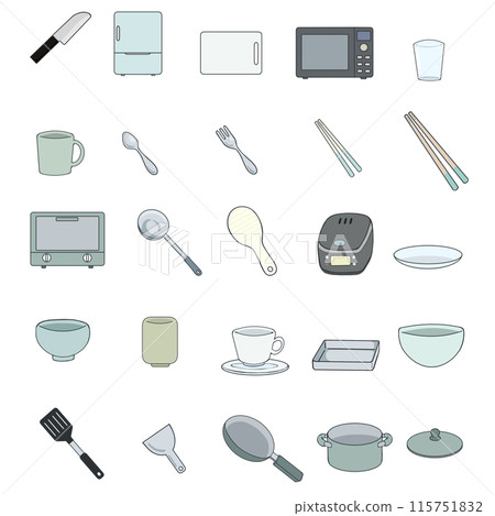 Simple illustration set of kitchen utensils (black line) Simple illustration set of kitchen utensils (black line) 115751832