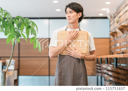 Male cafe staff members who are in trouble, worried, or depressed (management difficulties, rising costs, bankruptcy, customer harassment, nuisance) Male cafe staff members who are in trouble, worried, or depressed (management difficulties, rising costs, bankruptcy, customer harassment, nuisance) 115751837