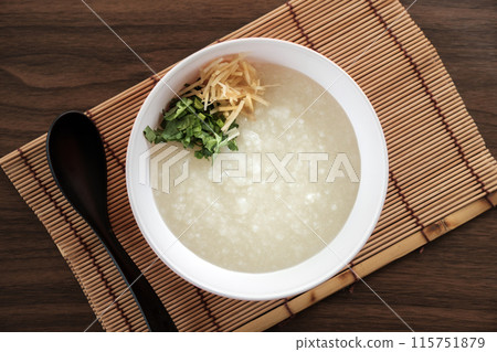 Hot Thai Rice Porridge in white bowl. Hot Thai Rice Porridge in white bowl. 115751879