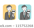 Young office worker showing OK and NG 115752268