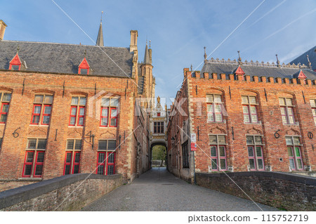 Belgium Bruges canal cityscape 115752719