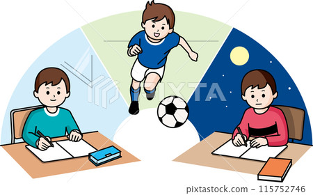 A boy who balances his studies and extracurricular activities 115752746