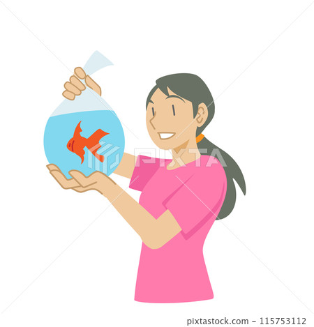 一個女人盯著金魚的插圖 一個女人盯著金魚的插圖 115753112