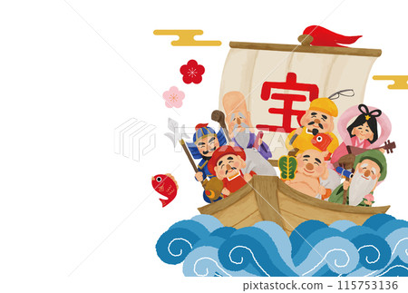 2025蛇年賀年片，七福神登寶船 115753136