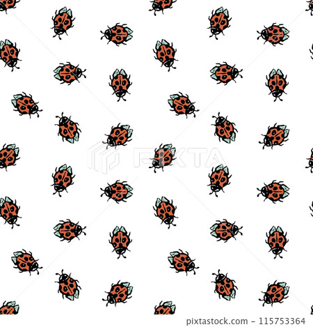 Inky brush strokes lady bug seamless pattern Inky brush strokes lady bug seamless pattern 115753364
