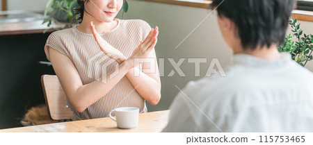 A woman who came to a cafe, eatery, or restaurant on a date (rejecting, not accepting, or not wanting to A woman who came to a cafe, eatery, or restaurant on a date (rejecting, not accepting, or not wanting to 115753465