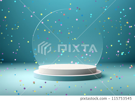 Award Ceremony 3D Blue Podium with Circle Glass Backdrop and Colorful Confetti on Blue Background for Celebration Award Ceremony 3D Blue Podium with Circle Glass Backdrop and Colorful Confetti on Blue Background for Celebration 115753545