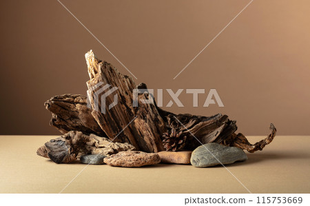 Abstract nature scene with a composition of stones and dry snags. 115753669