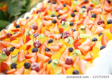 Wedding cake with lots of fruits Wedding cake with lots of fruits 115753935