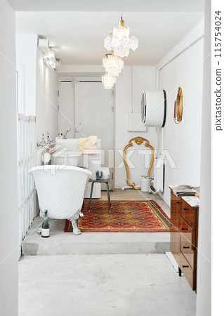 Vertical background image of luxury bathroom interior in professional grooming salon copy space 115754024