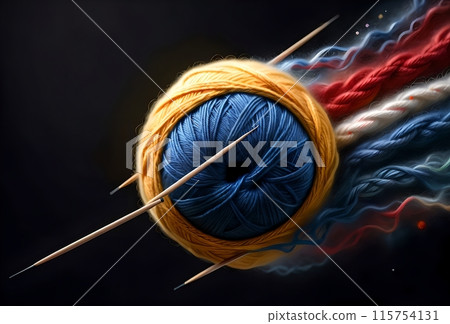 wool yarn and knitting needles, isolated on a black background 115754131