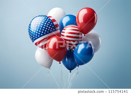 Balloons with USA flag isolated on blue background 115754141