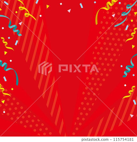 Confetti and paper streamer background red 115754181