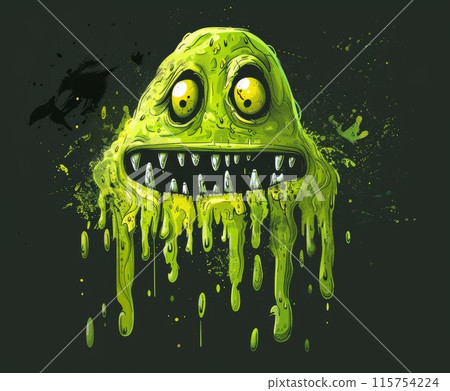 Green slime monster with dripping eyes and - Stock Illustration