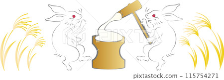 秋十五夜豐收月賞月浮世繪日本畫月兔麻糬搗可愛現代插畫素材 115754271