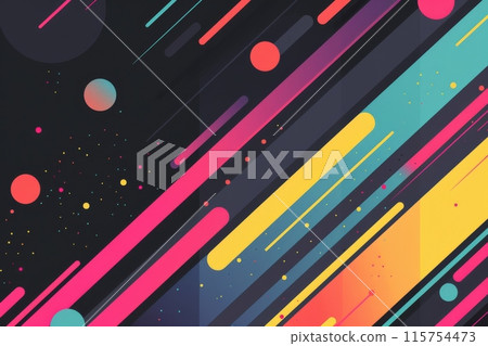Colorful abstract background with lines and circles on dark surface 115754473