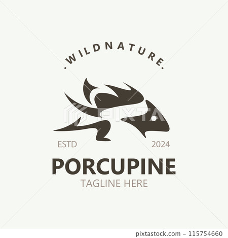 Porcupine logo design. animal vintage minimalist logo Hedgehog modern template 115754660