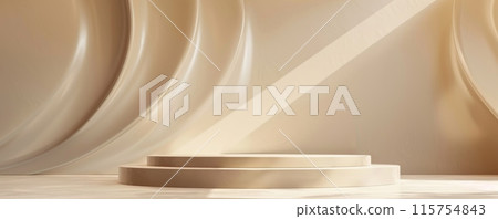 Elegant beige background with smooth lines showcasing minimalistic podium 115754843