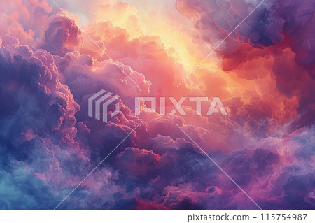 Abstract digital painting of colorful clouds with vibrant and dreamy atmosphere 115754987