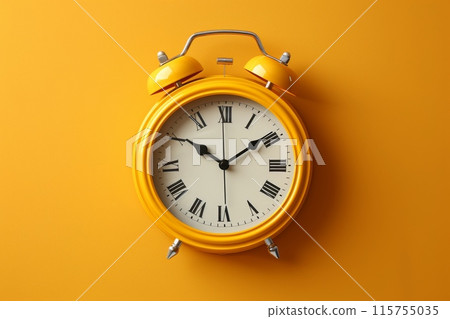Yellow alarm clock on vibrant yellow background for time management concepts 115755035