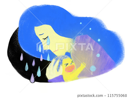 Mother crying holding her baby Mother crying holding her baby 115755068