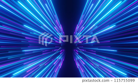 3d Render, Hyper Warp Blue purple speed light line through dark background, abstract fast highway patch, hyper speed in space. 115755099