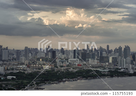 Amazing clouds in the sky over large metropolitan city of bangkok along Chao Phraya riverside. Amazing clouds in the sky over large metropolitan city of bangkok along Chao Phraya riverside. 115755193