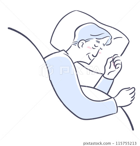 Senior man sleeping comfortably on his side Senior man sleeping comfortably on his side 115755213