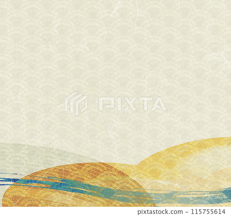 Traditional Japanese paper with Japanese patterns and gold wave pattern 115755614