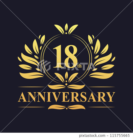 18th Anniversary Design, luxurious golden color 18 years Anniversary logo design celebration. 18th Anniversary Design, luxurious golden color 18 years Anniversary logo design celebration. 115755665