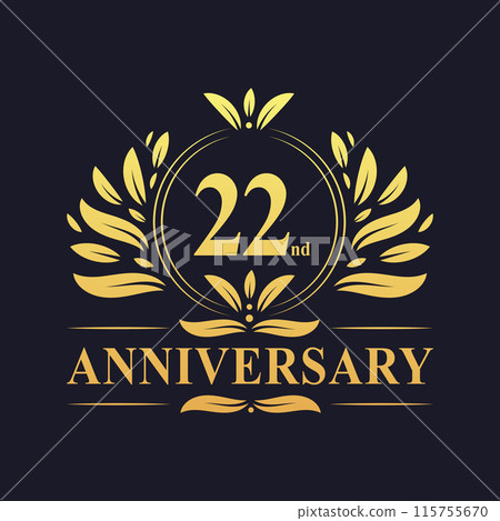 22nd Anniversary Design, luxurious golden color 22 years Anniversary logo design celebration. 115755670