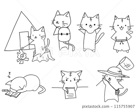 Monochrome cat for summer vacation print 115755907