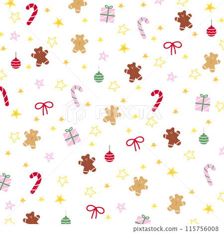 Christmas background with gingerbread man, candy cane, xmas gift for winter wallpaper, festive banner, gift wrap, card, ad template, print, packaging, frame, backdrop, social media post, cover design 115756008