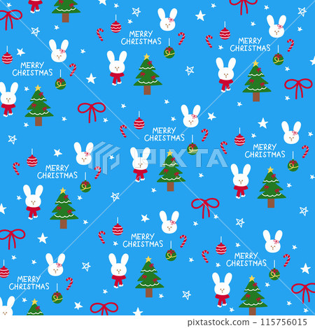Christmas blue background with Bunny, gingerbread man, tree, gift box for festive winter wallpaper, gift wrap, backdrop, card, December template, packaging, fabric, pattern, costume, cartoon, easter Christmas blue background with Bunny, gingerbread man, tree, gift box for festive winter wallpaper, gift wrap, backdrop, card, December template, packaging, fabric, pattern, costume, cartoon, easter 115756015
