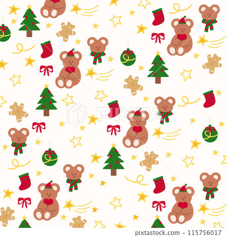 Christmas background with Teddy Bear, gingerbread man, xmas tree for winter wallpaper, festive banner, gift wrap, card, December template, print, packaging, backdrop, cartoon pattern, costume, clothes Christmas background with Teddy Bear, gingerbread man, xmas tree for winter wallpaper, festive banner, gift wrap, card, December template, print, packaging, backdrop, cartoon pattern, costume, clothes 115756017