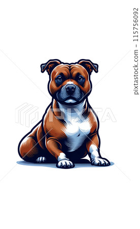 英國斯塔福郡鬥牛梗的彩色影像。強大而友善，它們是優秀的家庭犬。 115756092