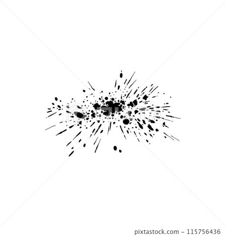 Grunge ink splatter. Splash of paint, spray drop staining and frame with wet paint drop traces vector. Illustration splash and drip design, silhouette blob spray 115756436